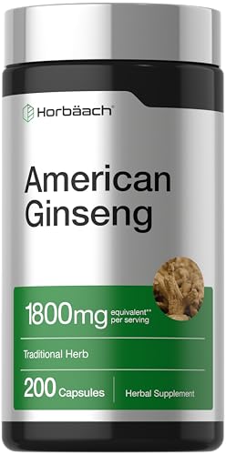 Horbach American Ginseng Capsules | 200 Pills | Panax Quinquefolius Root
