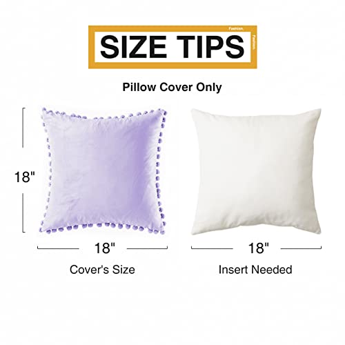 Top Finel Decorative Throw Pillow Covers With Pom Poms Soft Particles Velvet Solid Cushion Covers 18 X 18 For Couch Bedroom Car,Set Of 2,Lavender Purple #TOP4
