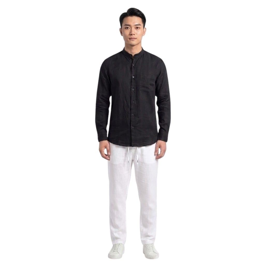 Linen Blend Chinese Collar Shirt & Baggy Trouser Combo Set.-image-30