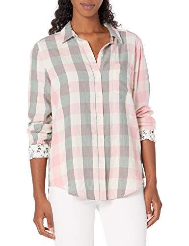 Lucky Brand Women's Long Sleeve Button Up Classic One Pocket Shirt, Olive Multi, L