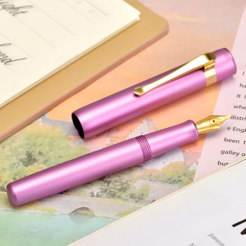 Image of Hongdian M2 Black Forest Mini Fountain Pen, Fine Soft Golden Nib & Sleek Shape Aluminium Short Pocket Travel Pen (Lilac Purple)