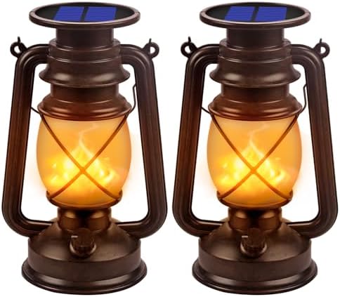 Marlrin Solar Lanterns Outdoor Waterproof 2 Pack LED Flickering Light