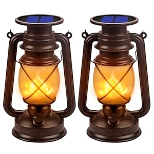 Solar Lantern Outdoor Hanging Solar Lights Dancing Flame Led Waterproof Camping Lamps, Landscape Decor for Table Patio Garden Yard Pathway Porch 2 Pack