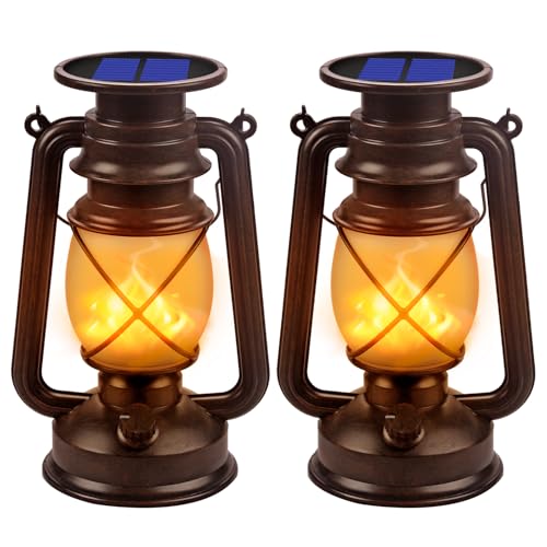Solar Lantern Outdoor Hanging Solar Lights Dancing Flame Led Waterproof Camping Lamps, Landscape Decor for Table Patio Garden Yard Pathway Porch 2 Pack