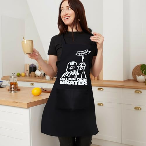 MOKIDO Star Wars Schürze, 95cm Große Männer Schürze mit 2 Taschen, Lustige Neuheit Kochen Grillen BBQ Schürzen, Grillschürze für Männer, Wasserdicht Küchenschürze für Kochen Backen Grillen