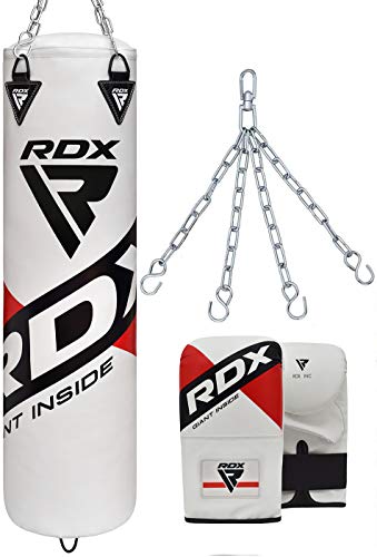 RDX Punching Bag UNFILLED Set Kick Boxing Heavy MMA Training with Gloves Punching Mitts Hanging Chain Muay Thai Martial Arts Available in 4FT 5FT