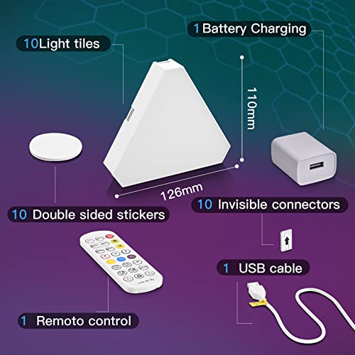 Smart Triangle LED Lights, 10 Pack Triangle Wall Light DIY Geometry Splicing Module Rhythm Lamp