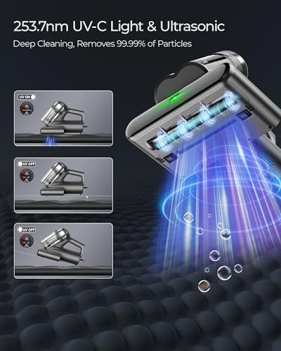 Image of Teant Bed Mattress Vacuum, 18 kPa & Green Light Dust Detection, MV-Grey | 2-Speed Bed Vacuum Cleaner with 253.7nm UV-C & Ultrasonic, LED Display, 149℉ Heat, HEPA, Aroma & Anion for Bed Sofa Pet Hair