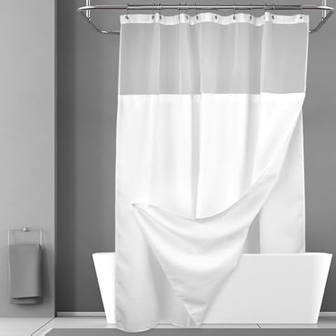 N&Y HOME Waffle Weave Shower Curtain with Snap-in Fabric Liner Set, 12 White Hooks Included - Hotel Style, Waterproof & Washable, Heavyweight Fabric & Mesh Top Window - 71x72, White Cover