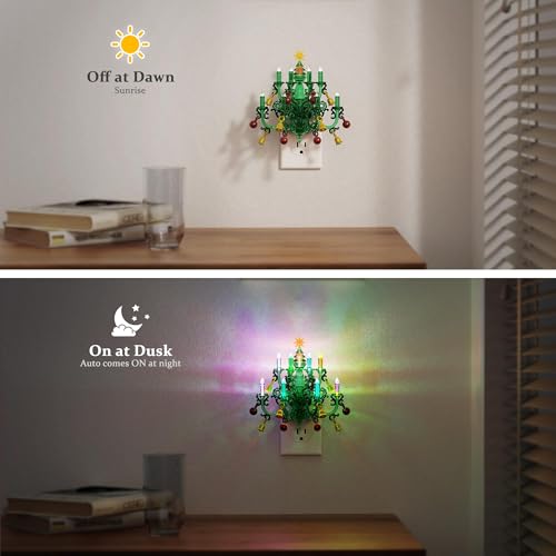 Image of JandCase Christmas RGB Pendant Night Lights Plug into Wall | 2 Pack Flame Effect,10 Color Changed Nightlight with 180Rotatable,Dimmable Plug in Nightlight,Home Holiday Decor