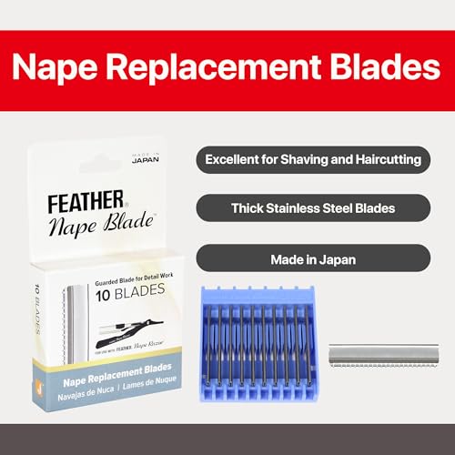 Feather - Nape Blades - Single Edge Guarded Replacement Blades – Fits Feather Nape & Body Razor – For Thinning, Layering, Precision Styling & Body Hair Removal – Japan Made - 10 Pack