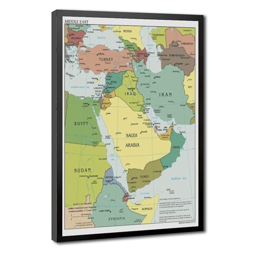 Carte du Moyen-Orient Irak Iran Israël décoration murale poster géant toile canvas 61x91cm