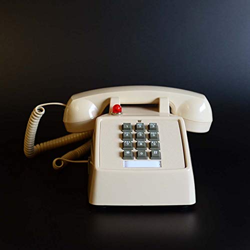 Schnur-Telefon Inspiriert von den 70er Jahren Stationäres Retro-Telefon mit Knopf und klassischer Metallklingel (Farbe: beige) Schnur-Telefon Inspiriert von den 70er Jahren Stationäres Retro-Telefon mit Knopf und klassischer Metallklingel (Farbe: beige)