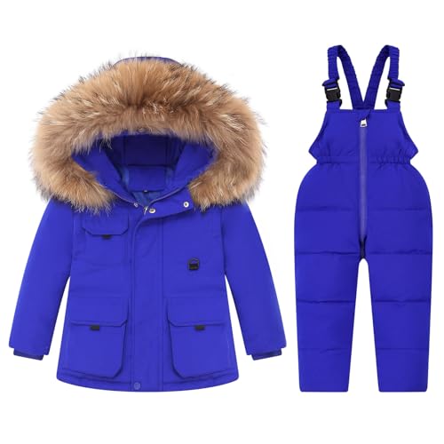 Kids 2 Piece Snowsuit Set Baby Boys Girls Hooded Puffer Jacket and Snow Bib Pants Snow Suits Winter Warm Ski Suits