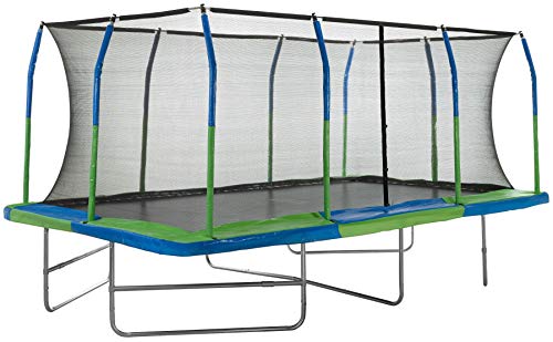 10' x 17' Outdoor Trampoline with Fiber Flex Enclosure System, Big Trampoline for Kids,Great Exercise Rectangular Adult Trampoline (10' x 17' Rectangle - Steel, Non Coated, No Ladder/Blue-Green)