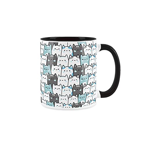 Purely Home Cat Mug Cats Lover Tabby Black Cat - Feline Blue, Black and White Owner Gift - Secret Santa, Blue,white