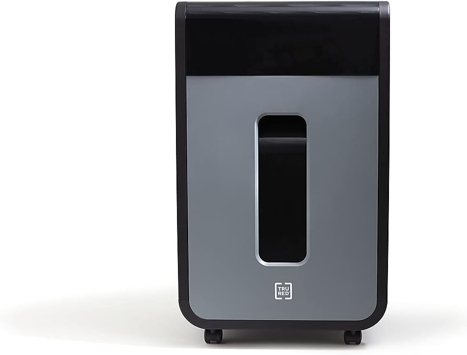Staples TRU RED Paper Shredder, 16-Sheet Micro-Cut, Anti-Jam, for Office & Home Use with 8 Gallon Pull-Out Bin, Black/Gray