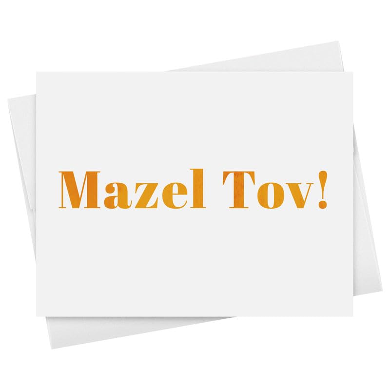 Mazel Tov Congratulations and Good Luck Greeting Cards and Envelopes – Blank Inside – Great for Bar and Bat Mitzvah for Girls and Boys, Weddings and Jewish Celebrations – 4.25" x 5.5" – 10 per Pack