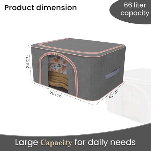 Image of Kuber Industries Pack of 5 Foldable 66 Liter Cloth Organizer for Storage with Steel Frames, Zip & Handles | See Through Saree Organiser for Wardrobe, Seasonal & Home Items | LJ-1-GRY | Grey