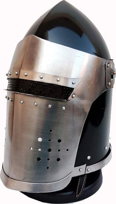 Antique Medieval Roman Knight Helmet~Barbute Armour Helmet with Inner Liner & Wood Stand