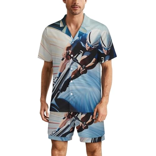 Racing Riding Mens Pajamas Set Short Sleeve Sleepwear Summer Pjs Sets 2 Piece Loungewear Nightwear