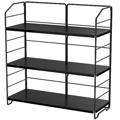 BOIVSHI Bathroom Countertop Organizer, 3-Tier Bathroom Counter Organizer, 8-Levels Height Adjustable, Bathroom Organizer for Kitchen, Pantry, Livingroom, Offices Storage, Metal Black