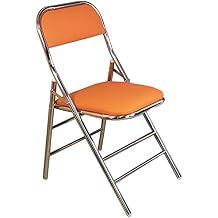 Folding Chair with Pu Leather Padded Seat,Portable Metal Foldable Chair with Backrest,Basics Office Chair Desk Chair Comfortable Conference Room ChairSilver Frame, Orange