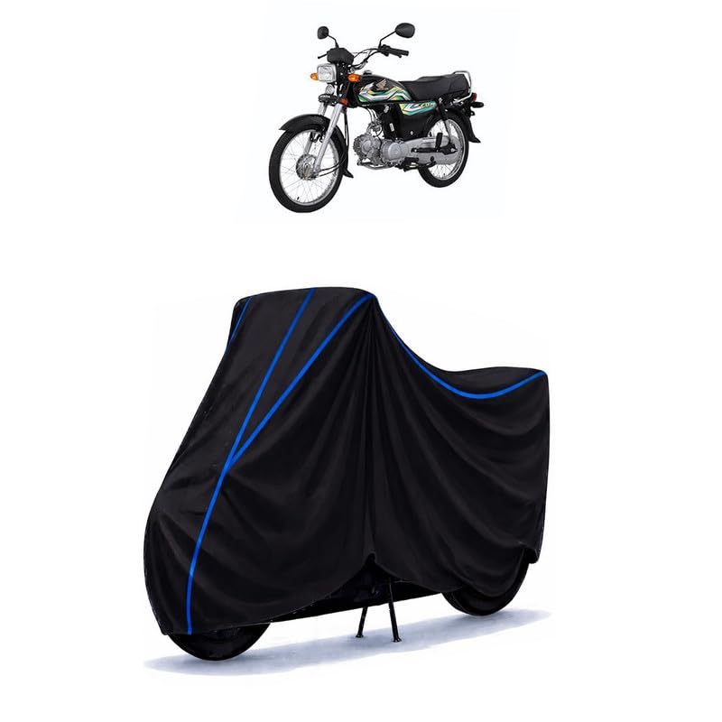 Image of CD 70 Bike Cover Water Resistant Universal Motorcycle Rain | Heavy Duty UV Protection, Dust, Scratch Indoor Outdoor All Weather with Black Blue Piping Elastic