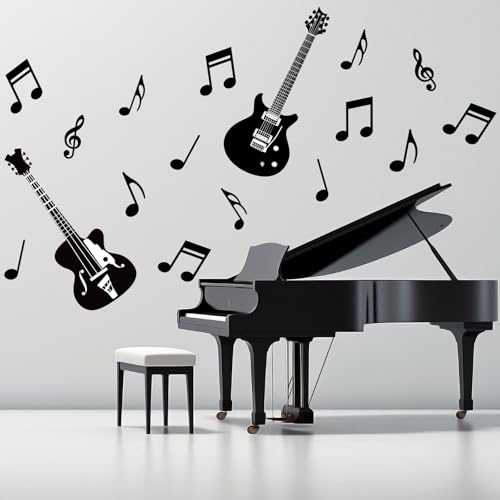 JarThenaAMCS 46 peças recortes de notas musicais guitarra preta notas musicais corte de papel com 10
