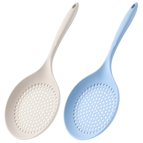 LUMINFLY 2-Pack Silicone Slotted Spoons, Large Heat-Resistant Frying Strainers with Long Handle, Pot Skimmer for Hot Pot & Frying