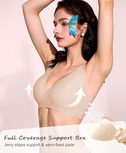 Image of Ganado Seamless Wireless Bras for Women No Underwire Bras Supportive Bralette Padded Comfort T Shirt Bra