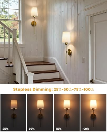 Image of Battery Operated Wall Sconces Set of 2, Rechargeable Wall Sconce 13000mAh Gold Wireless Wall Sconces with Remote Battery Powered Sconces Decor Set of 2 Wall Lights for Living Room Bedroom