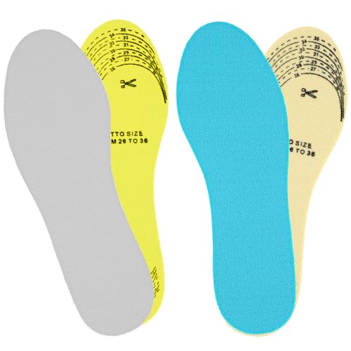 Image of Ptwola 2 Pairs Kids Memory Foam Shoe Insoles Cuttable Comfort Arch Support Insert Shock Absorption Cushioning Children Replacement Shoe Sole(Blue+Grey)