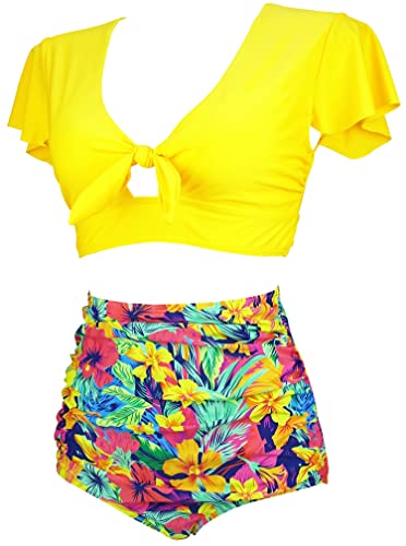 Women's Retro High Waist Ruffle Bikini Set for Sporty Swimmers