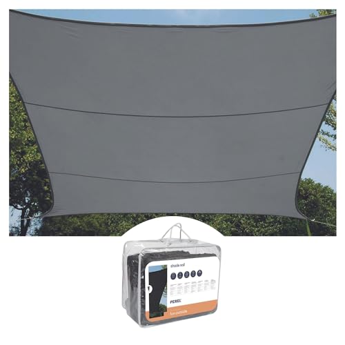 Perel Viereckiges Sonnensegel 5 x 5 m aus atmungsaktivem und wasserdurchlässigem HDPE für Garten und Terrasse, 90% UV-Schutz, kühlend, anthrazit