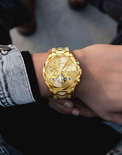 Image of OLEVS Men Automatic Watch Diamond Skeleton Mechanical Original Luxury Self Winding Wrist Watch for Men
