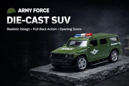 Image of Amisha Gift Gallery Diecast Army Hummer Toy Car for Kids | 1:36 Scale Model, Metal, Pull Back, Sports Car, Boys