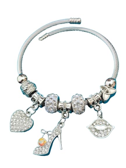 Silver stone studded Pandora Chlip-on Beads Bracelet for Women and Girls (Heel) (B0DHQQ949X) Amazon Price History, Amazon Price Tracker