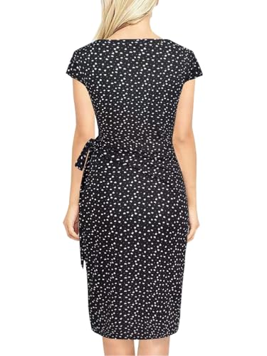 Image of Women's Vintage Cap Sleeves Asymmetrical Neckline Sheath Bodycon Casual Work Cocktail Party Pencil Faux Wrap Dresses