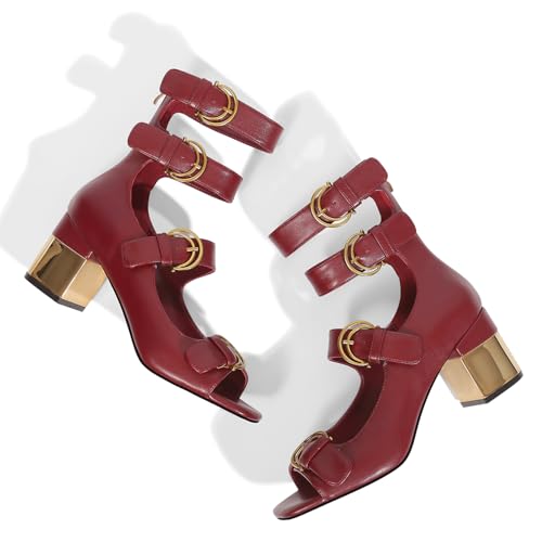 Image of LOCERICH Womens Heeled Sandals Chunky Block Heels Open Toe Strappy Comfortable Ankle Strap Gold Low Heel Dress Shoes for Women - Office, Date, Party, Summer Casual Outings