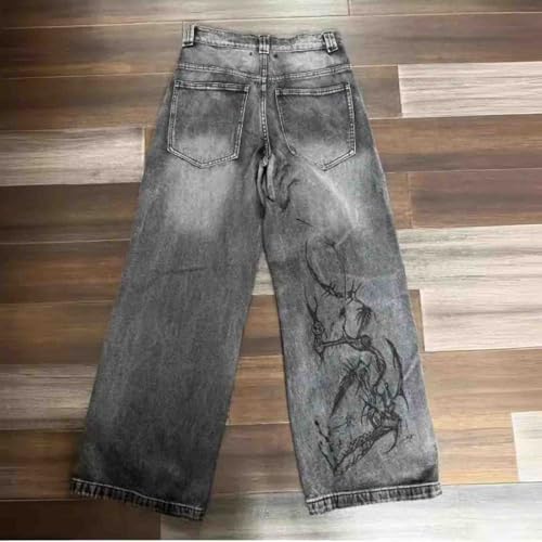 Hip hop Men's and Women's Retro Printed Jeans Street Hip-hop Y2K Gothic Straight Leg Loose Wide Leg Pants2