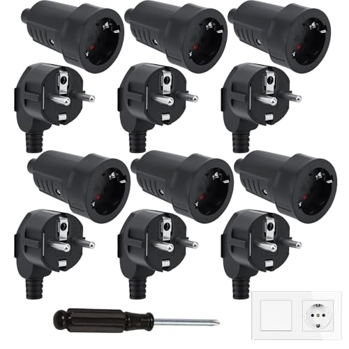 Connecteurs Schuko lot de 12 avec fiches et prises femelles 250V 16A pour câbles de 8 mm