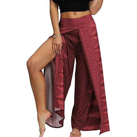 TIANNBU Ladies Harem Trousers Boho Wide Pleat Wrap for Yoga,008 S/M Cover