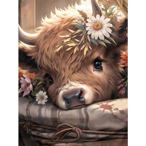 Cow Diamond Art Kits for Adults, Highland Cow Diamond Painting Kits for Adults Beginners, DIY 5D Diamond Painting with Round Gem Art Kits for Gift Home Wall Decor 12x16 Inch