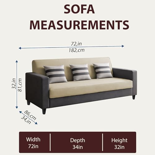 Image of Casaliving Amara 3 Seater Sofa Set for Living Room (Black Cream Colour Fabric) Premium Fabric Sofa