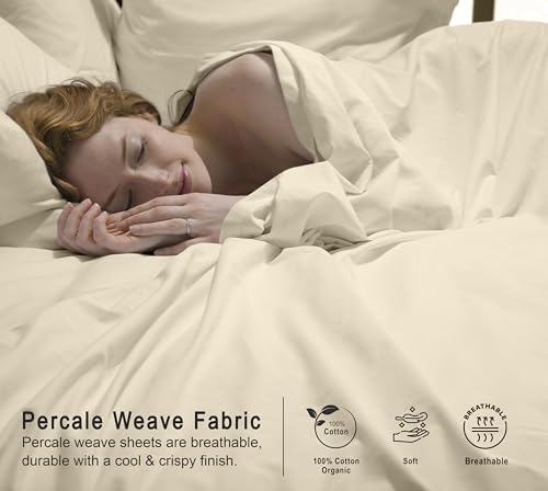 RUVANTI 100% Cotton Organic Percale Sheets, Full Size, Cloud Cream by RUVANTI - Used condition - Image 4