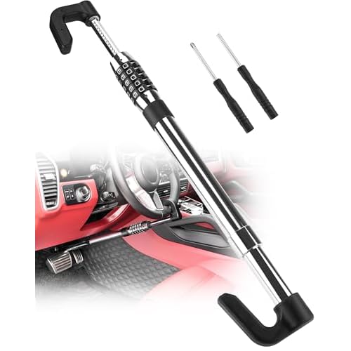 Tevlaphee Steering Wheel Lock Anti Theft Device Retractable Brake Pedal Lock Keyless Password 5 Coded Combination Anti Theft Car Security Device Heavy Duty Universal Fit for Vehicle Car Truc