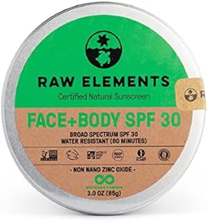 Raw Elements Face and Body Certified Natural Sunscreen | Non-Nano Zinc Oxide, 95% Organic, Water Resistant, Reef Safe, Cruelty Free, SPF 30+, All Ages Safe, Moisturizing, Reusable Tin, 3oz
