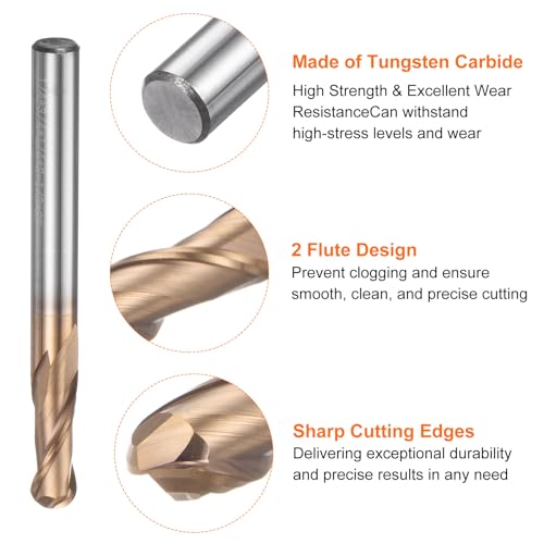 Image of HARFINGTON Ball Nose End Mill 2 Flute 1 /4 inch Diameter 1 /4 inch Shank Tungsten Carbide Spiral CNC Router Bits 3 /4 inch Cutting Length Single End Ball Cutting Tool for Carving Engraving