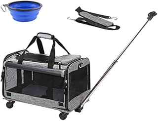 Cat Carrier, Airline Approved Dog Carrier with Wheels, Pet Carrier Airline Approved for Pet with Telescopic Walking Handle,Easy to Fold,Grey (Grey)